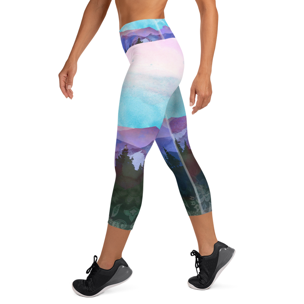 Shades of Nature (original art) High waist Yoga Capri Leggings