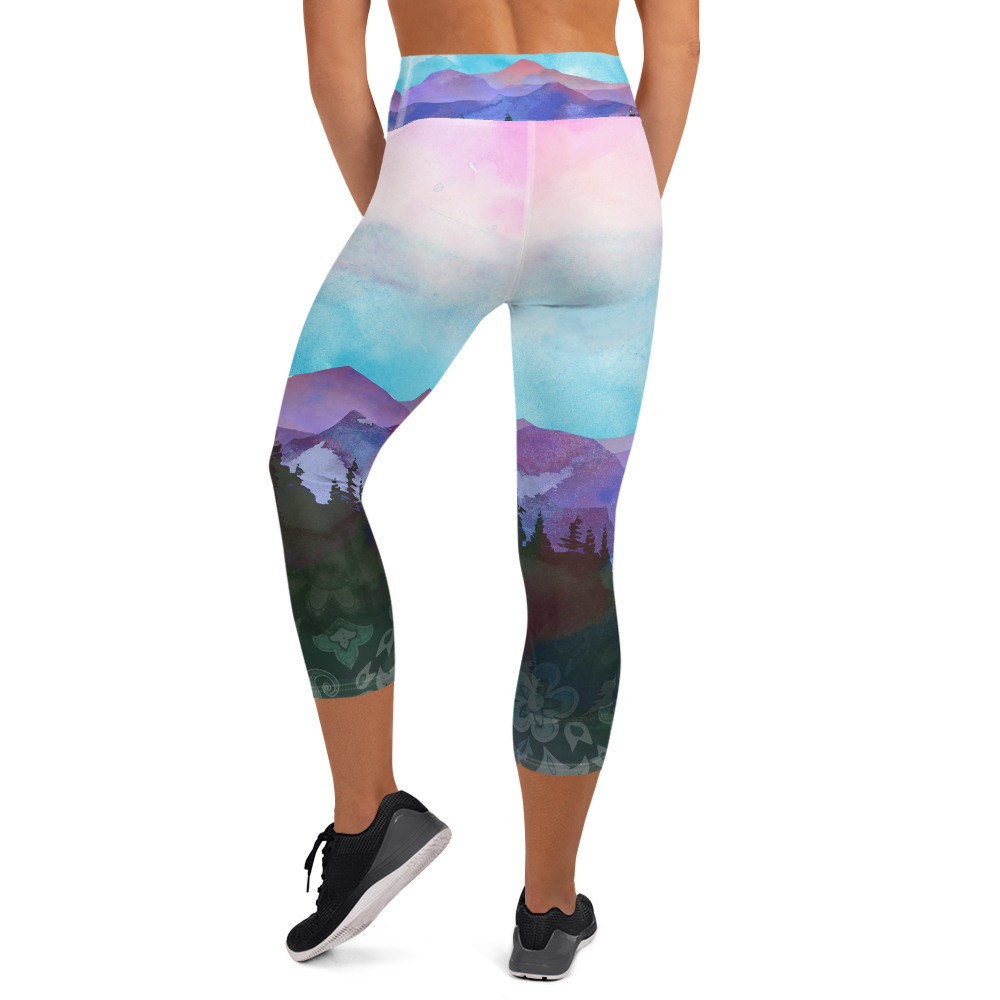 Shades of Nature (original art) High waist Yoga Capri Leggings