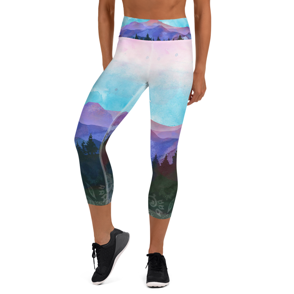 Shades of Nature (original art) High waist Yoga Capri Leggings