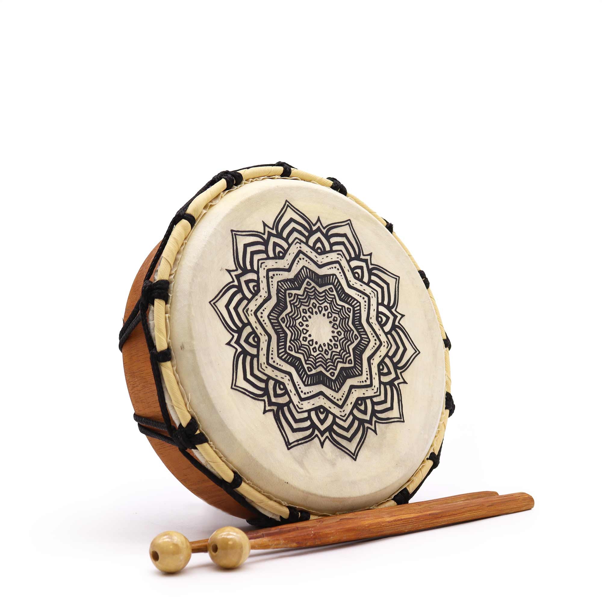 Healing Mandala Shamanic Drum with Sticks - 8 inches