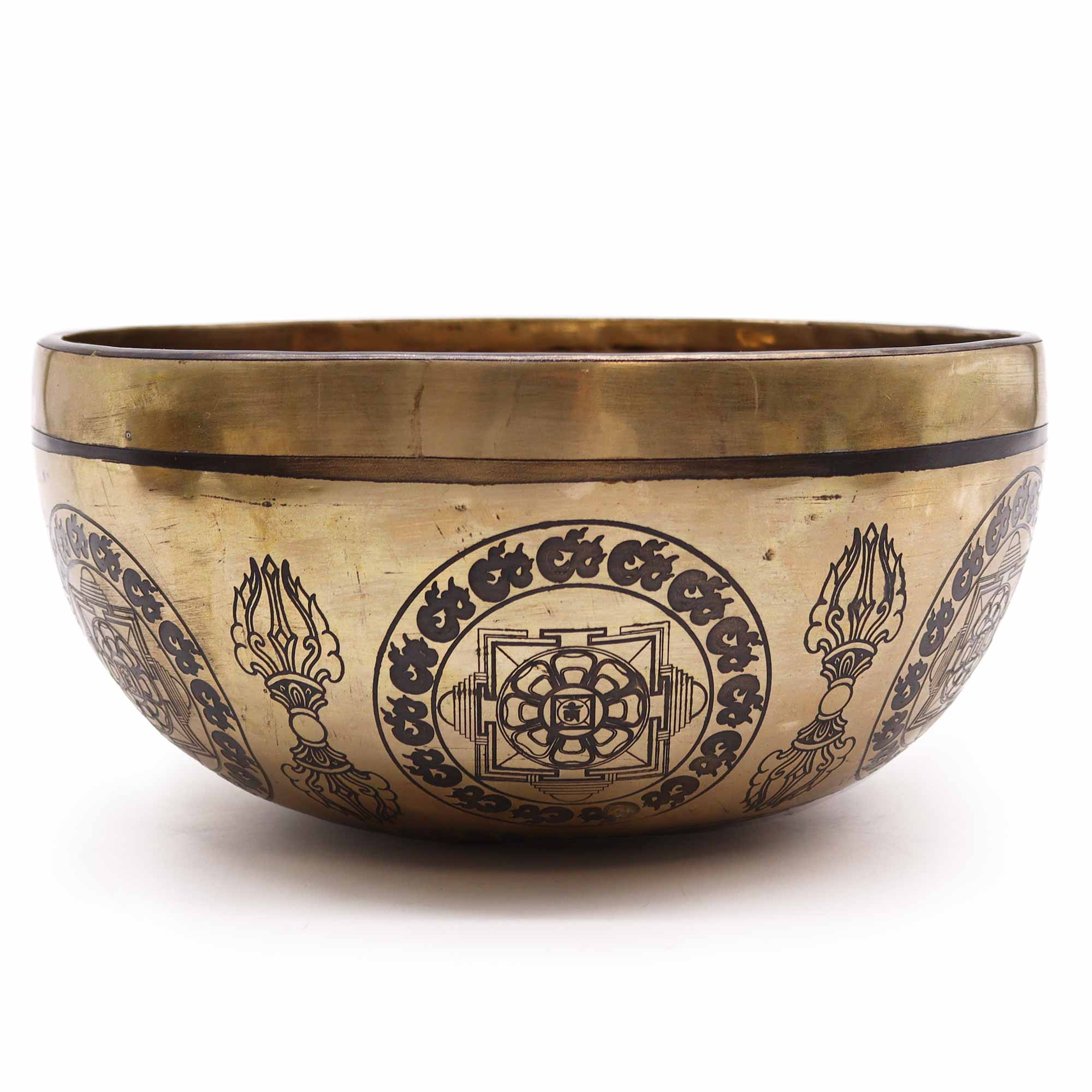 Tibetan Healing Engraved Bowl - 8 inches - 5 Buddhas