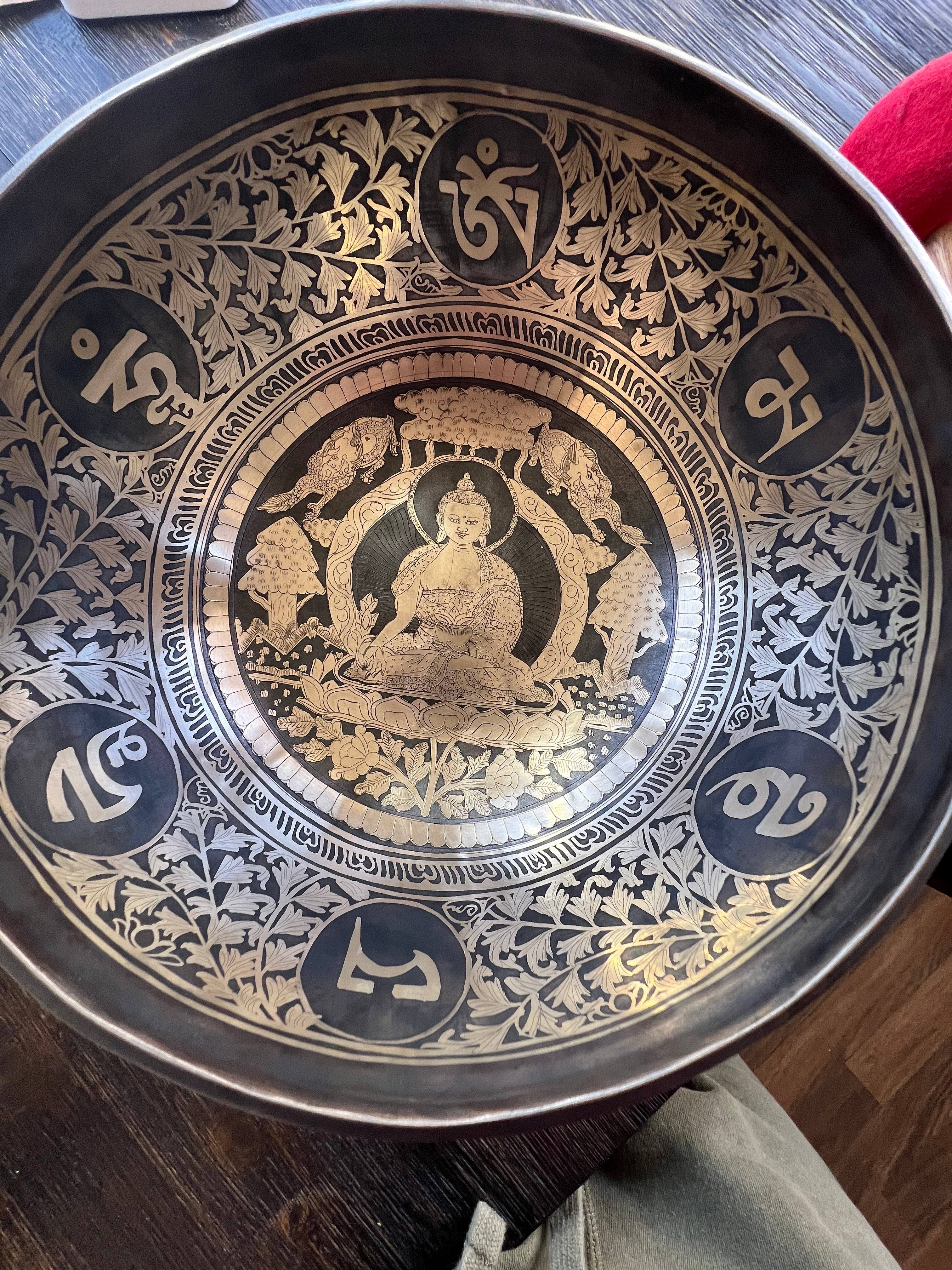One of a Kind! Gorgeous Buddha Circle of Tree handmade exquisite, detailed singing bowls