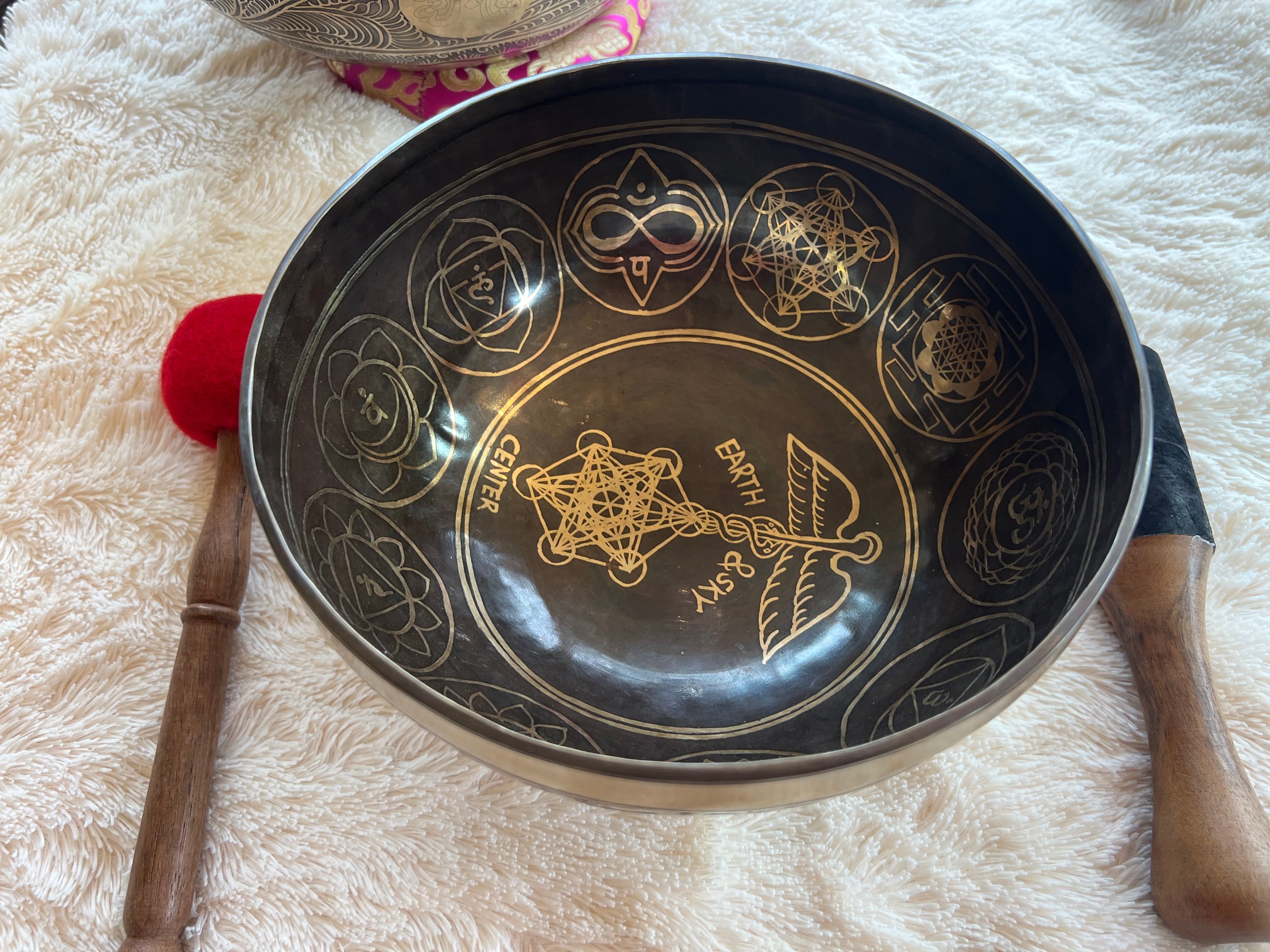 Earth, Sky, Center handmade with exquisite detailed Singing Bowls