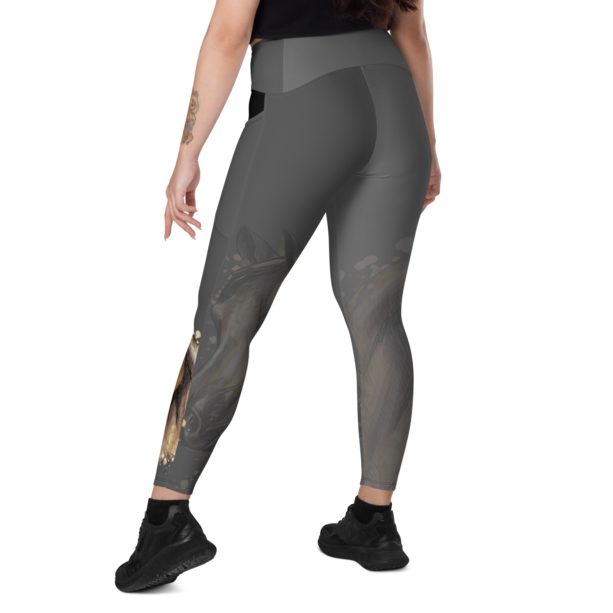 Grey Horse Silhouette Leggings with pockets
