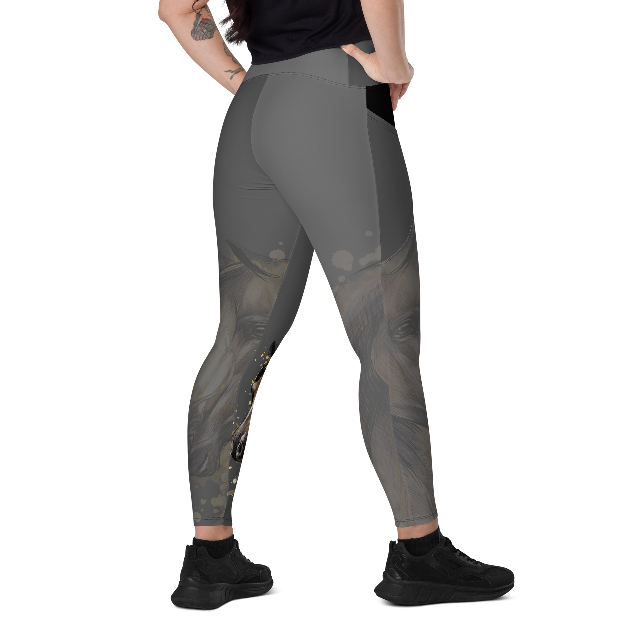 Grey Horse Silhouette Leggings with pockets