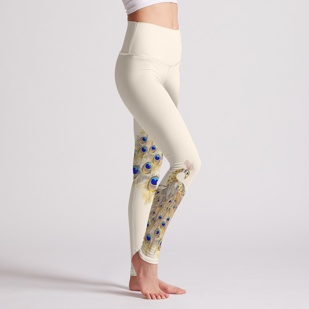 Eco Recycled Fabric Peacock High Waist Womens Yoga Leggings