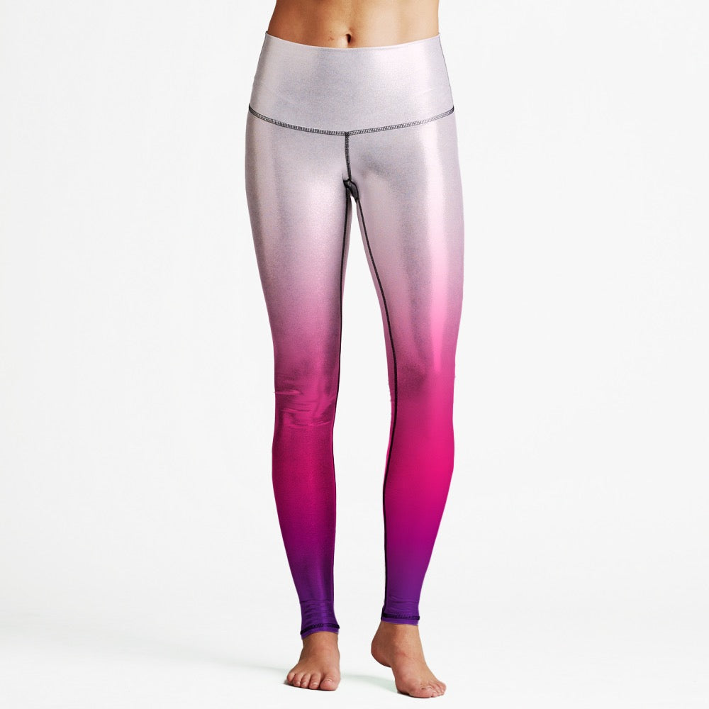 Pink Gradient Foil High Waist Womens Yoga Leggings – Sunia Yoga