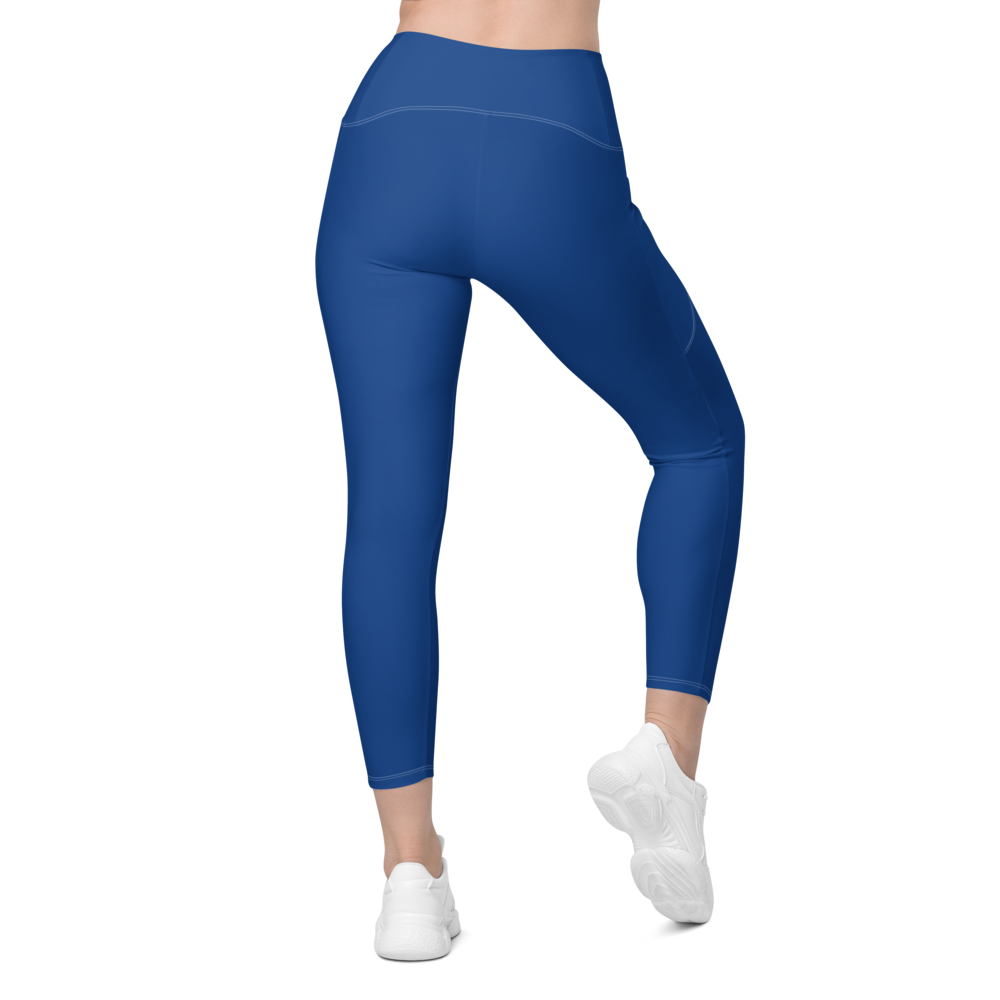 Solid Royal Blue Crossover Waist Leggings With Pockets