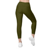 Army Green Crossover Waist Leggings With Pockets
