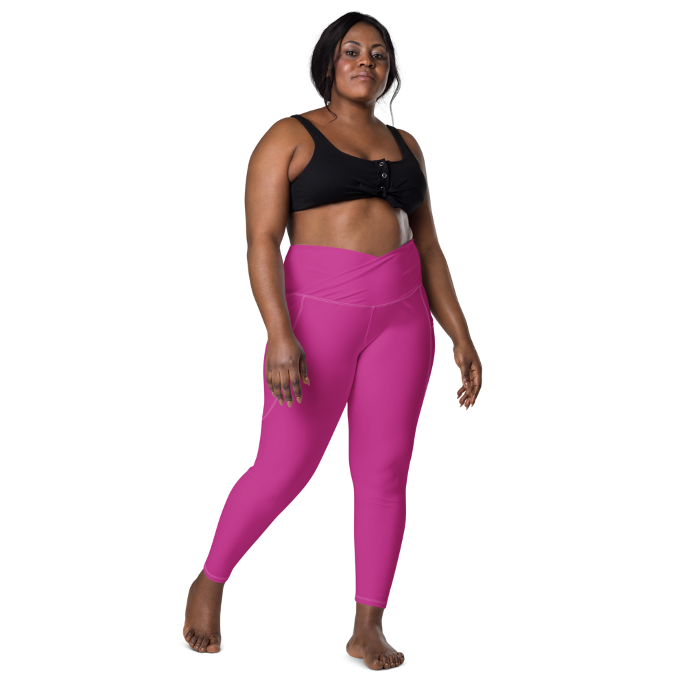 Solid Purple Crossover Waist Leggings With Pockets