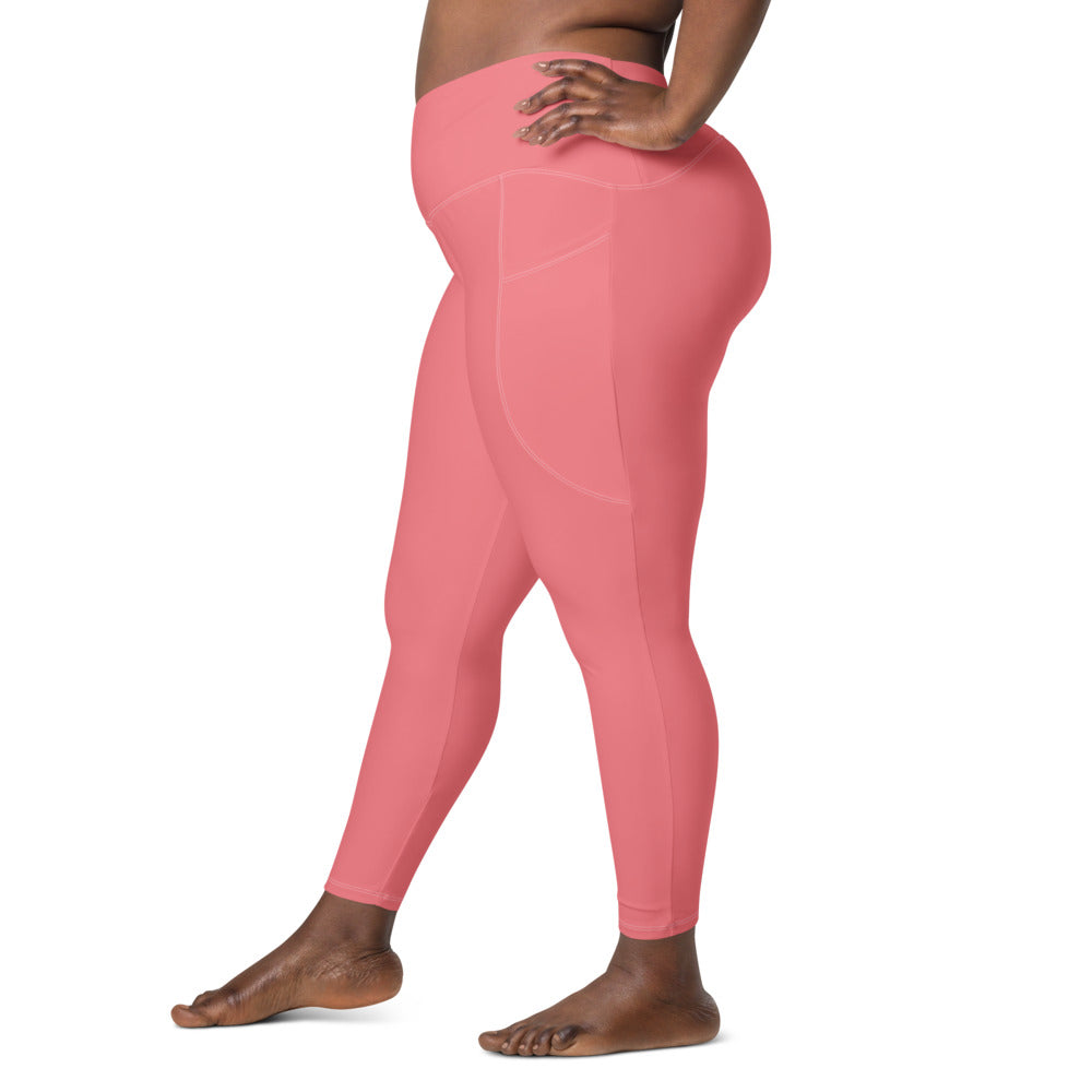 Solid Rose Crossover Waist Leggings With Pockets