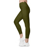 Army Green Crossover Waist Leggings With Pockets