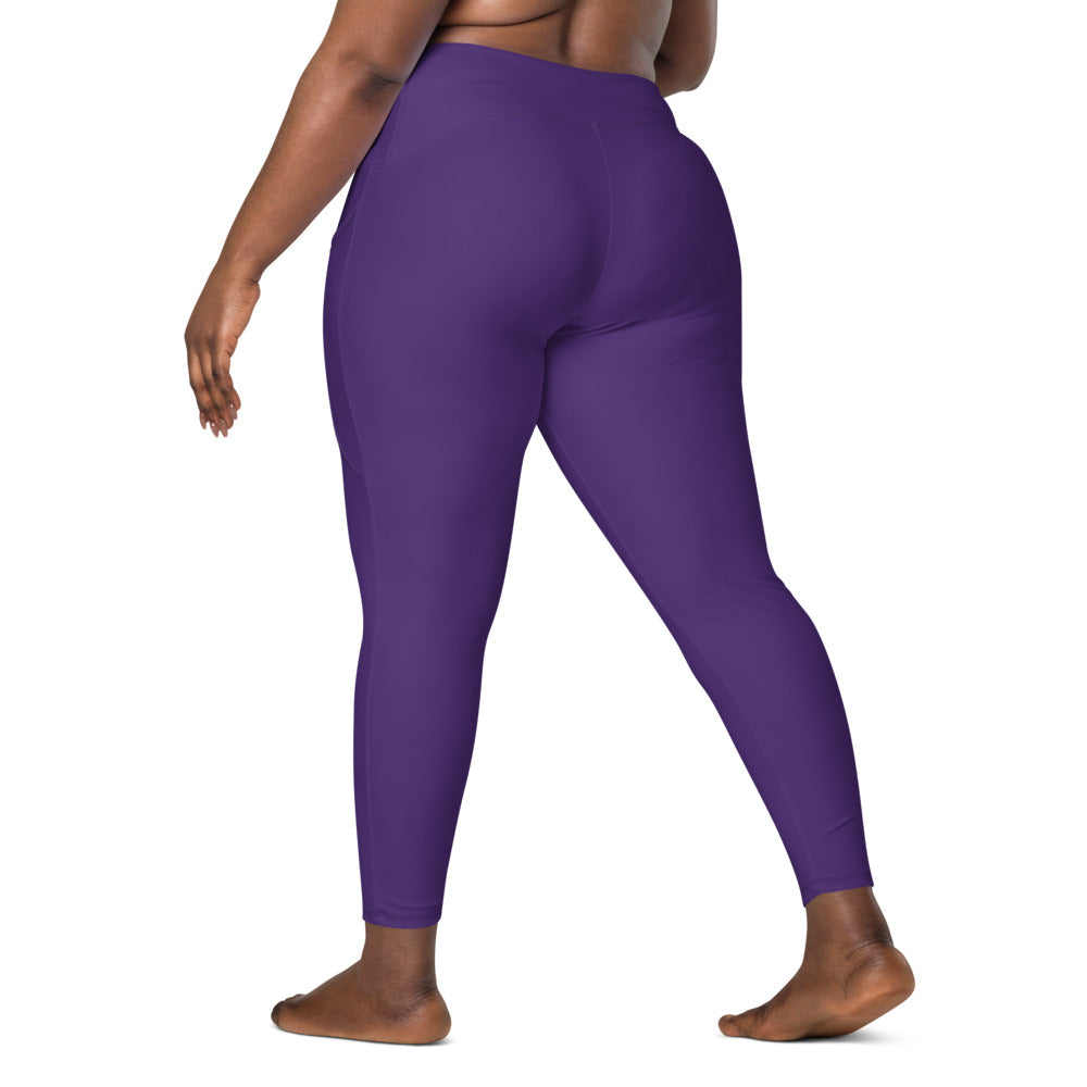 Solid Lilac Crossover Waist Leggings With Pockets