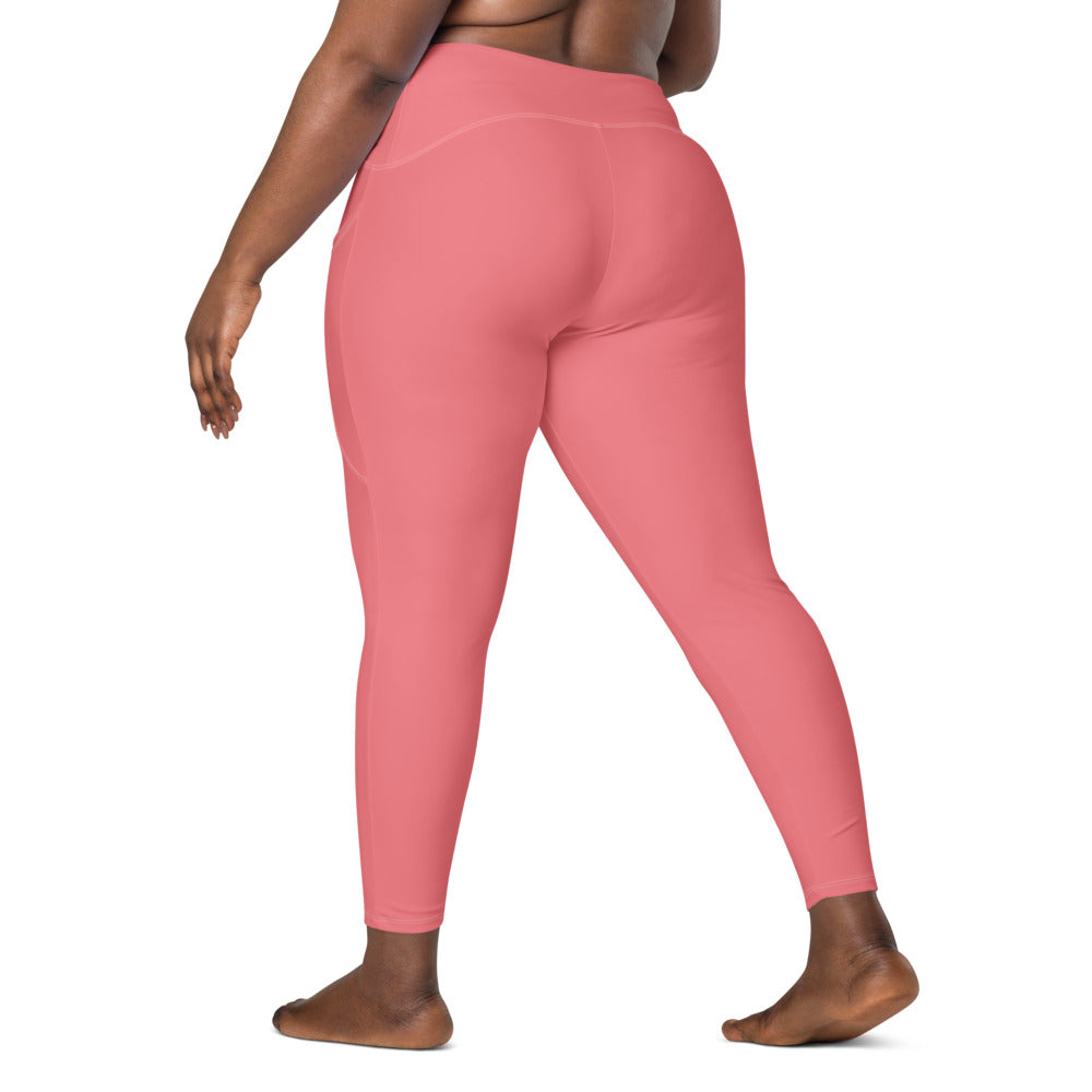 Solid Rose Crossover Waist Leggings With Pockets