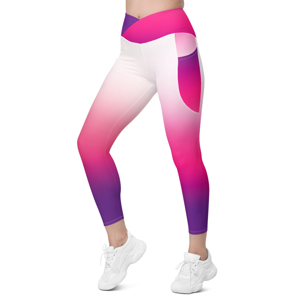 White Gradient Crossover leggings with pockets