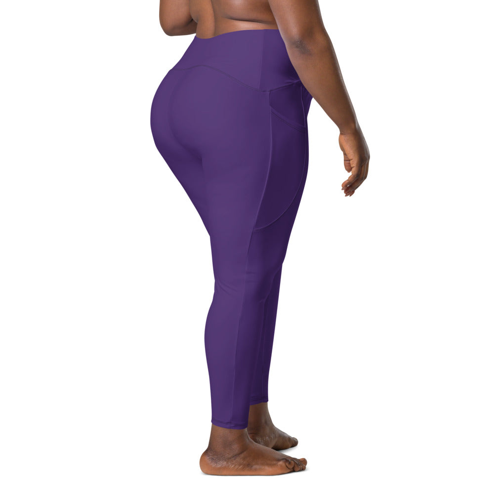 Solid Lilac Crossover Waist Leggings With Pockets