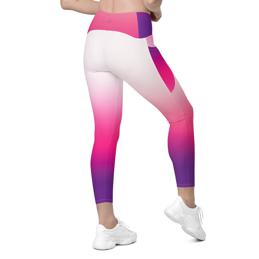 White Gradient Crossover leggings with pockets