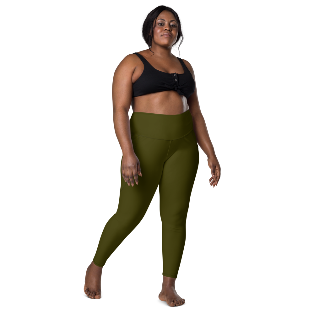 Solid Army Green Crossover Waist Leggings With Pockets – Sunia Yoga