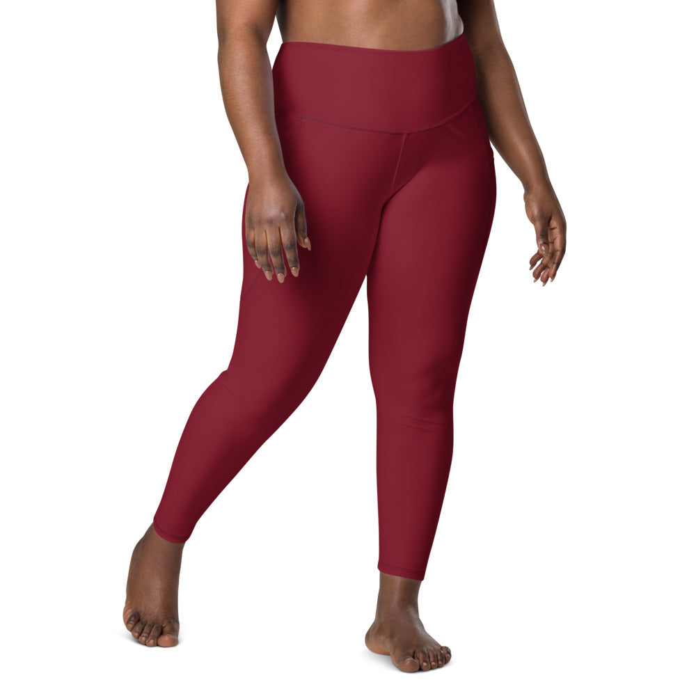 Solid Burgundy Leggings With Pockets