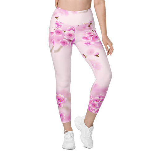 Spring Cherry Blossom Leggings With Pockets