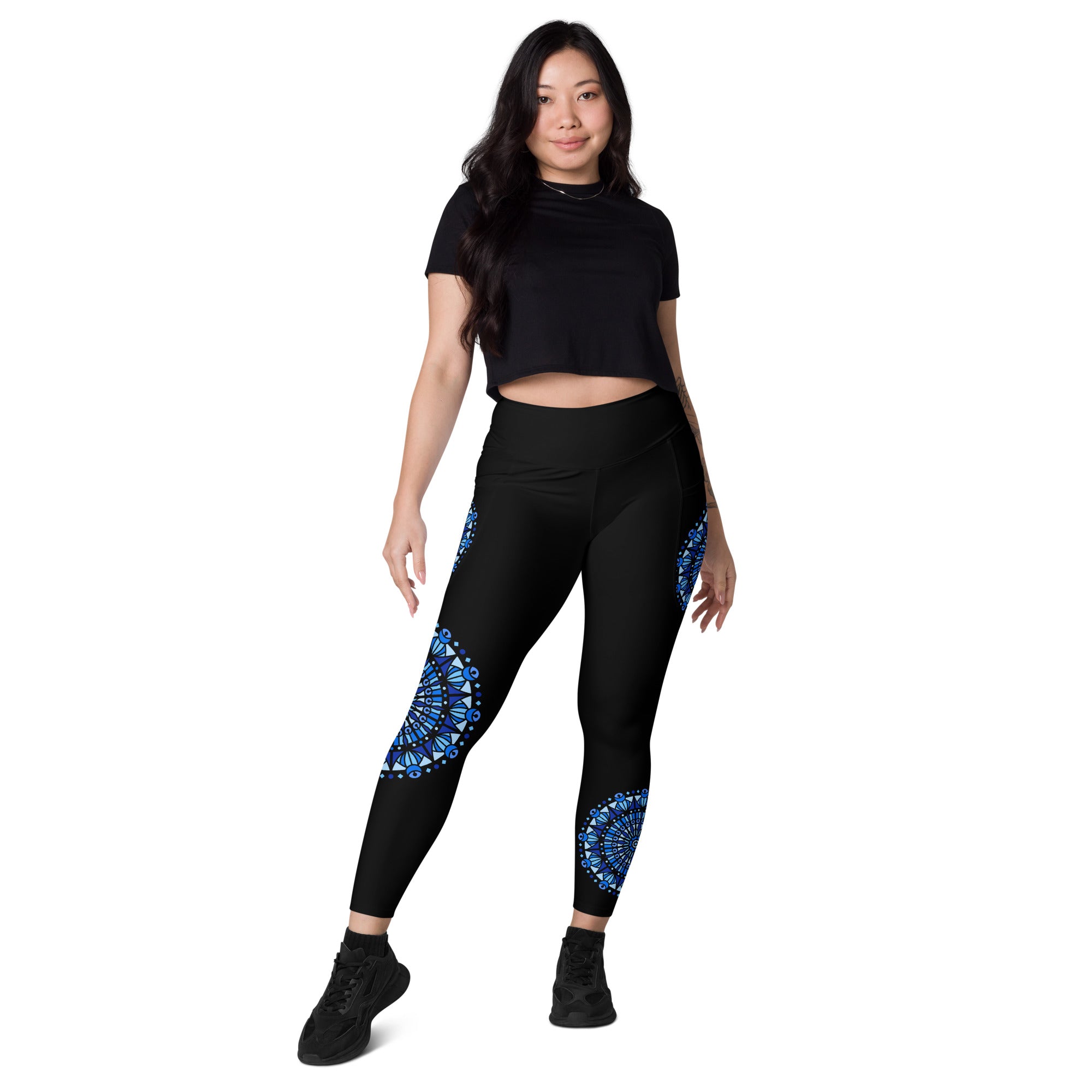 Mandala Blue High Waist Leggings with Pockets