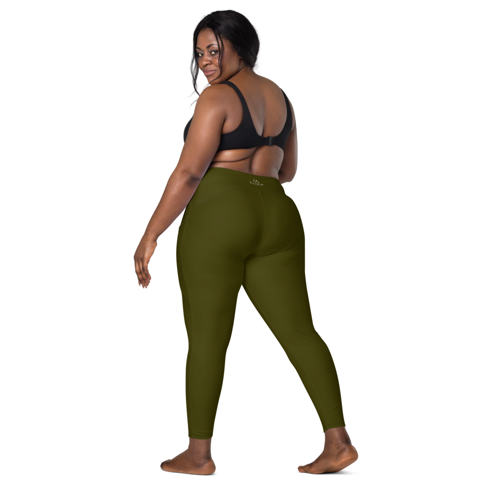 Solid Army Green Leggings With Pockets