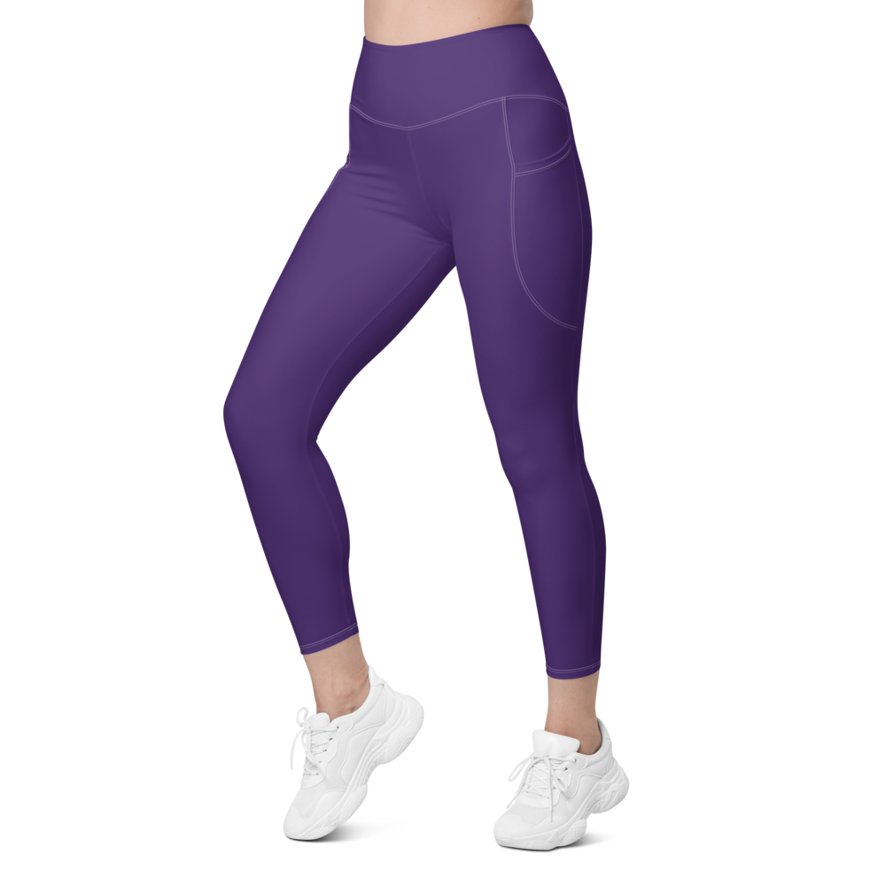 Solid Deep Purple Leggings With Pockets