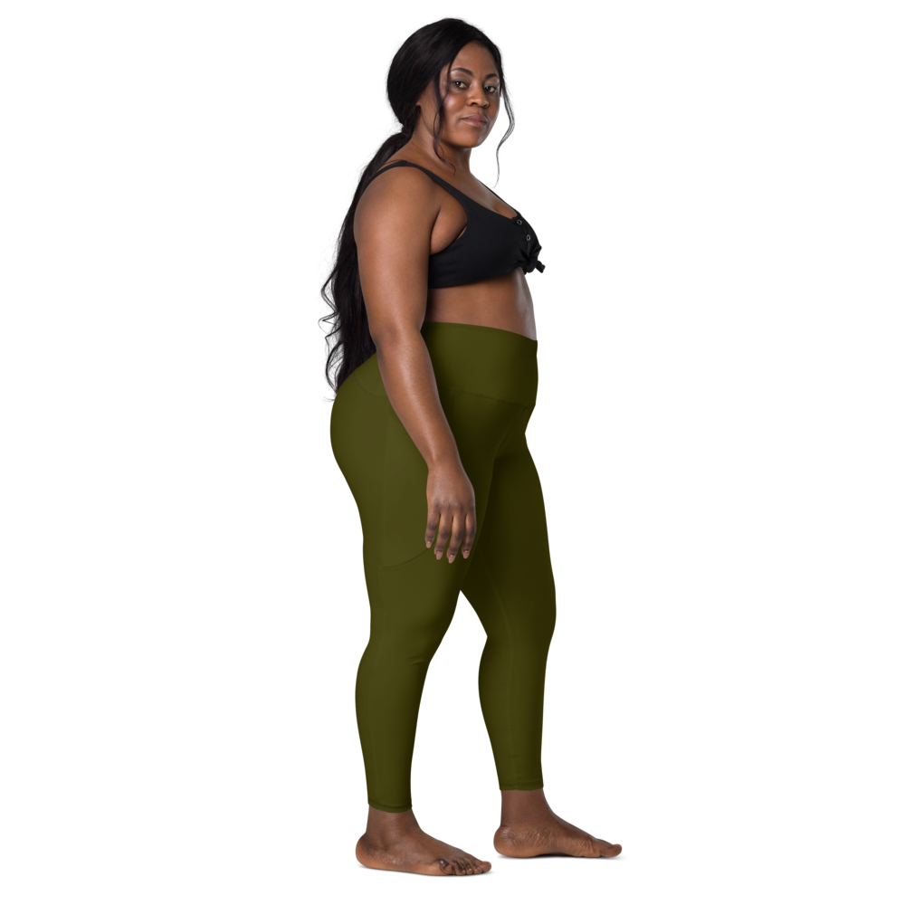 Solid Army Green Leggings With Pockets