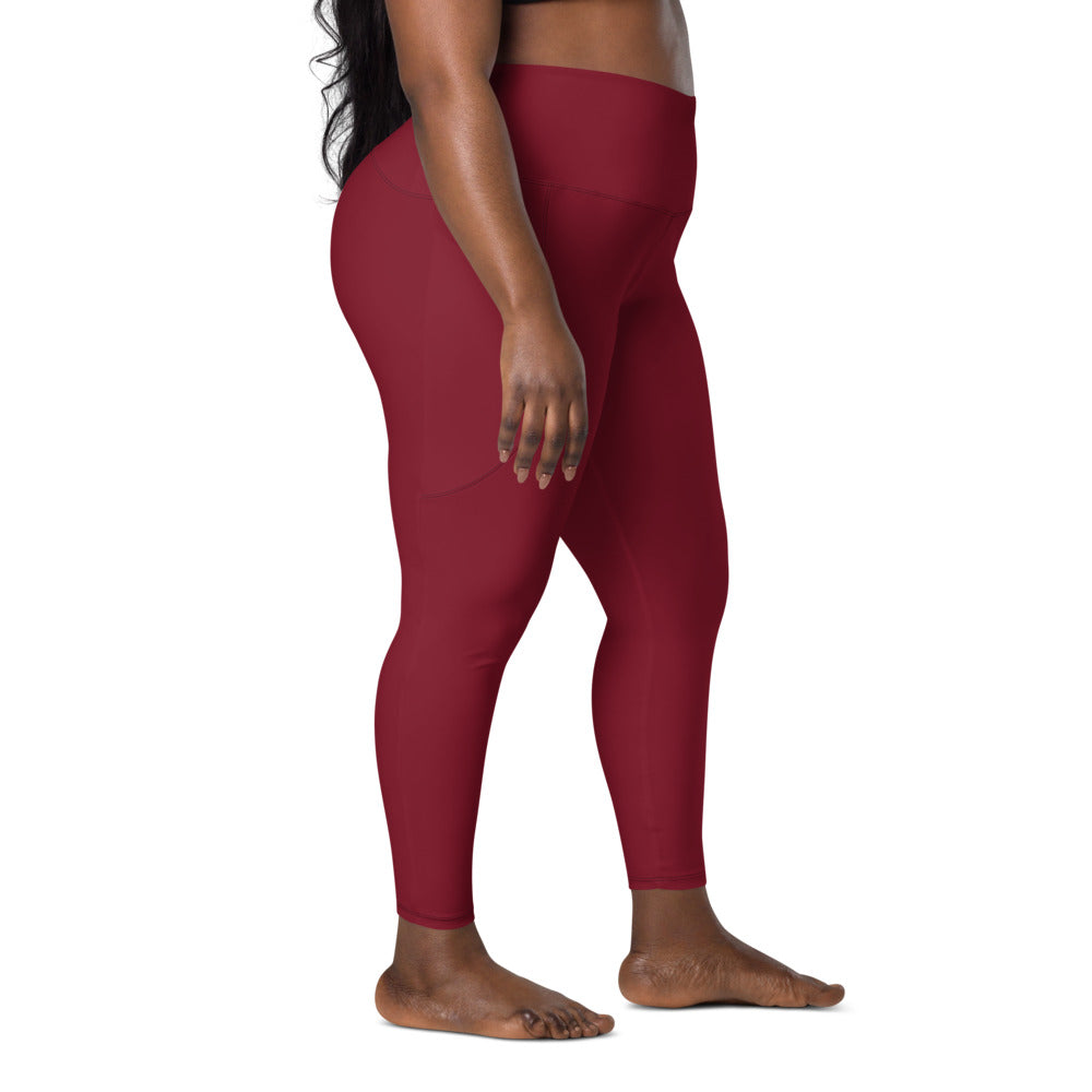 Solid Burgundy Leggings With Pockets