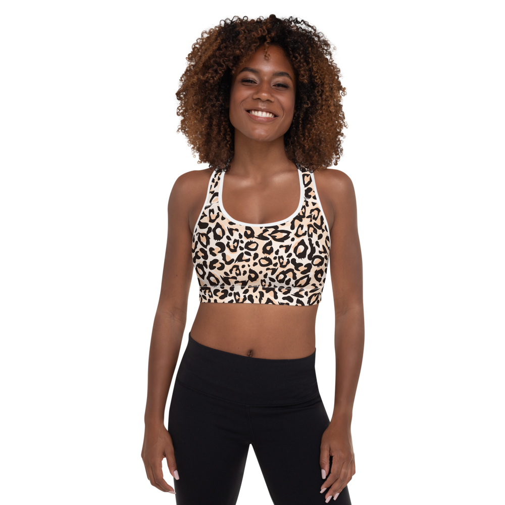 Leopard Cream Padded Sports Bra