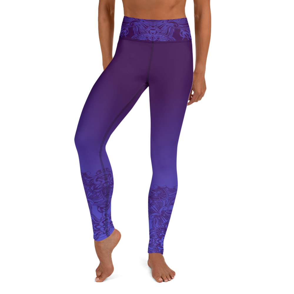 Purple Geo Trad Mudcloth print Yoga Leggings, Fitness, Pants, Sports wear,  Plus Size, Curvy - Leggings blue, gold, for her, cotton