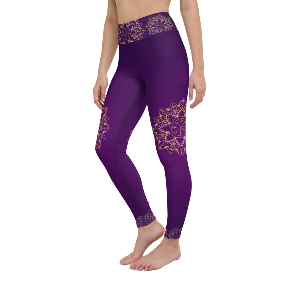 Purple Gold Mandala High Waist Womens Yoga Leggings