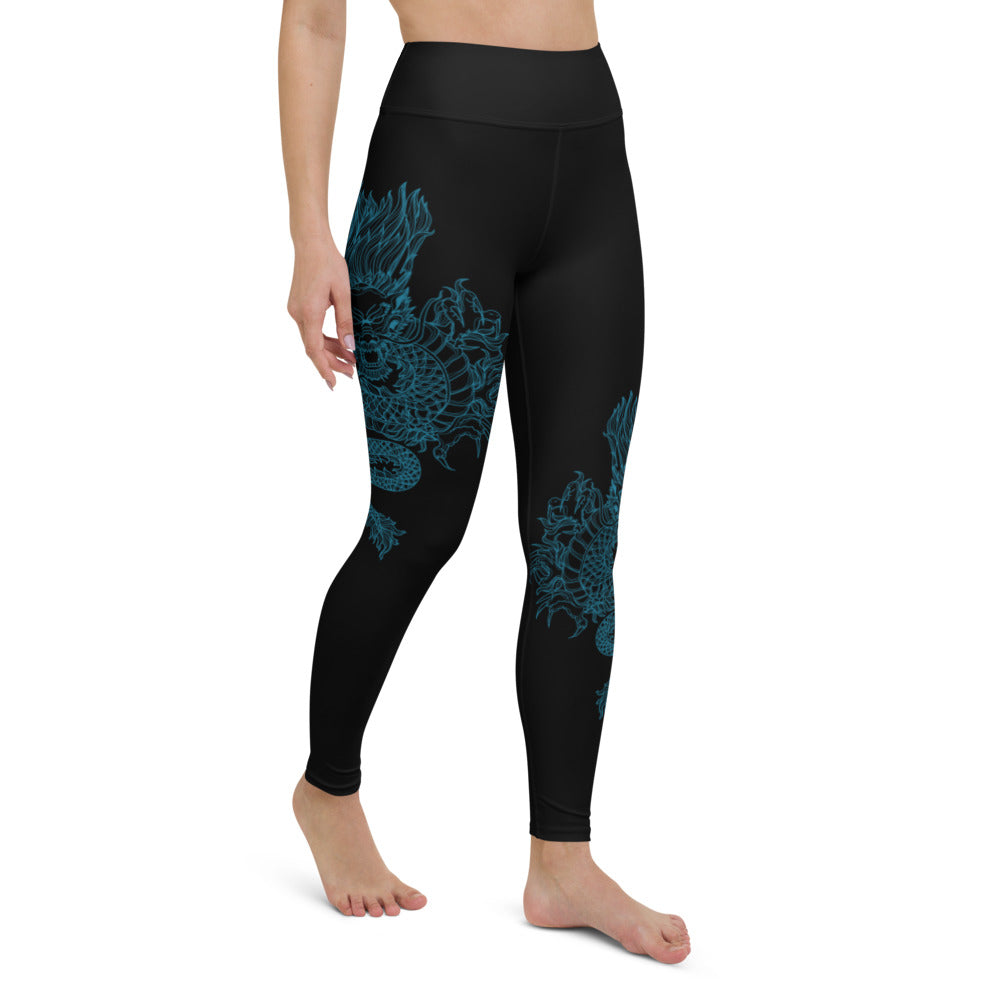 Double Dragon Blue High Waist Yoga Leggings
