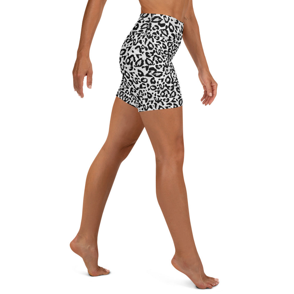 Leopard White High Waist Yoga Shorts