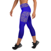 Blue and Gold Mandala High Waist Yoga Capri Leggings