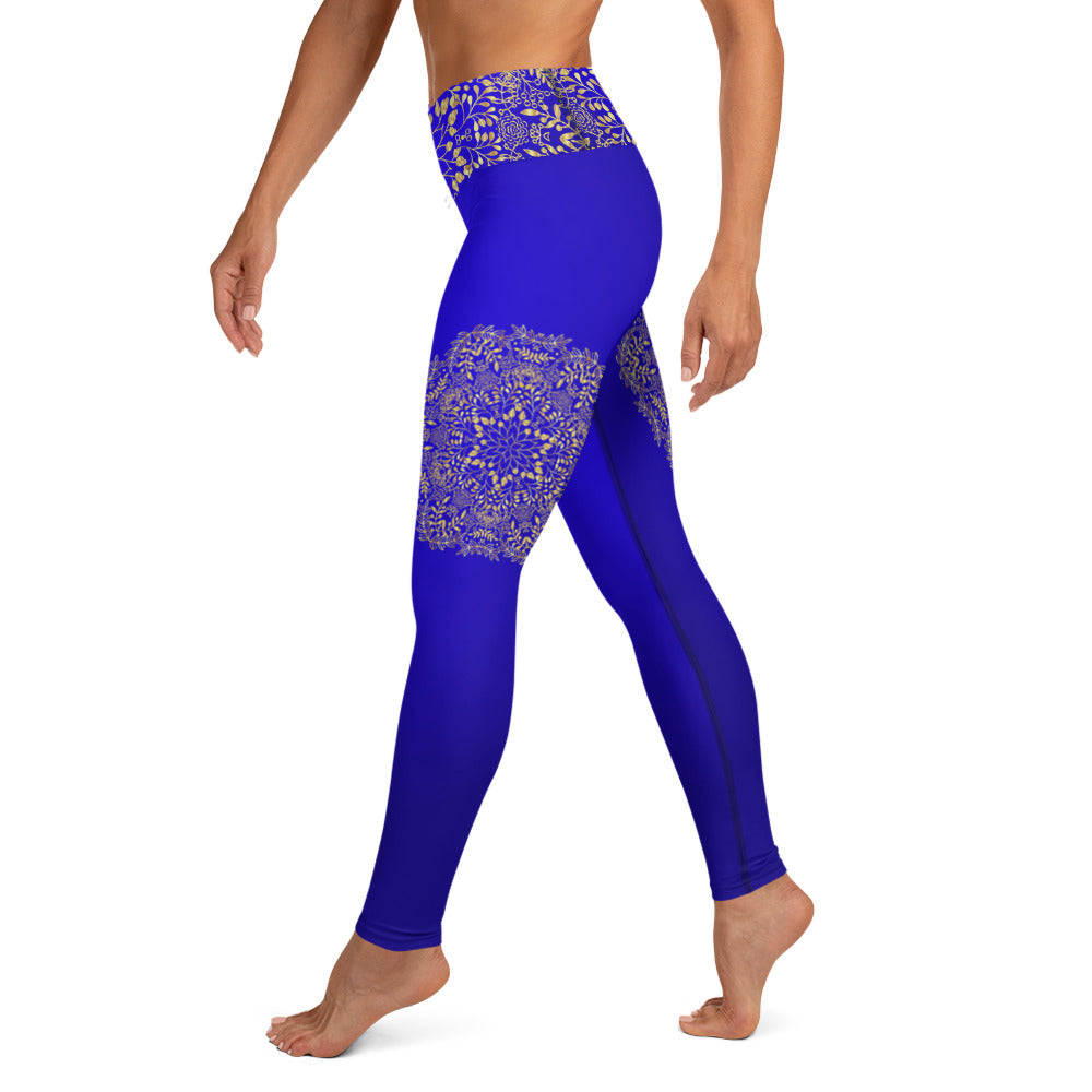 Blue & Gold Mandala High Waist Womens Yoga Leggings