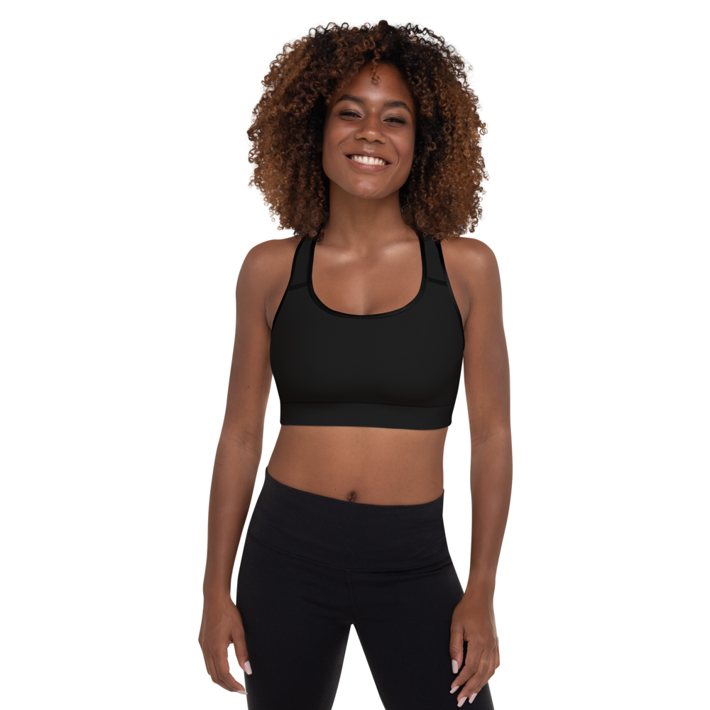 Solid Black Womens Padded Sports Bra